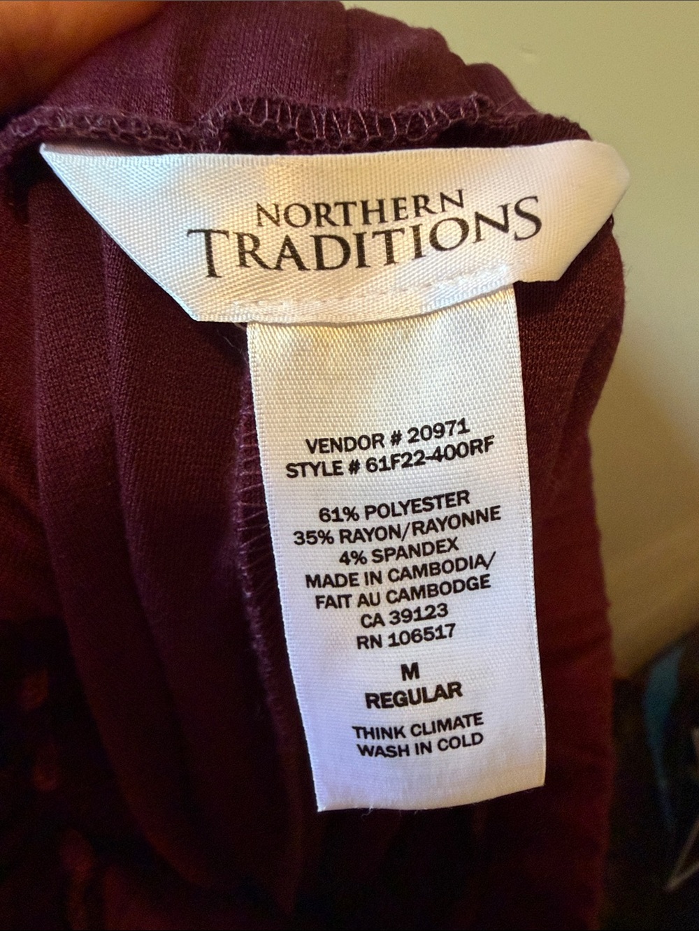 Northern Traditions med plum elastic waist pants